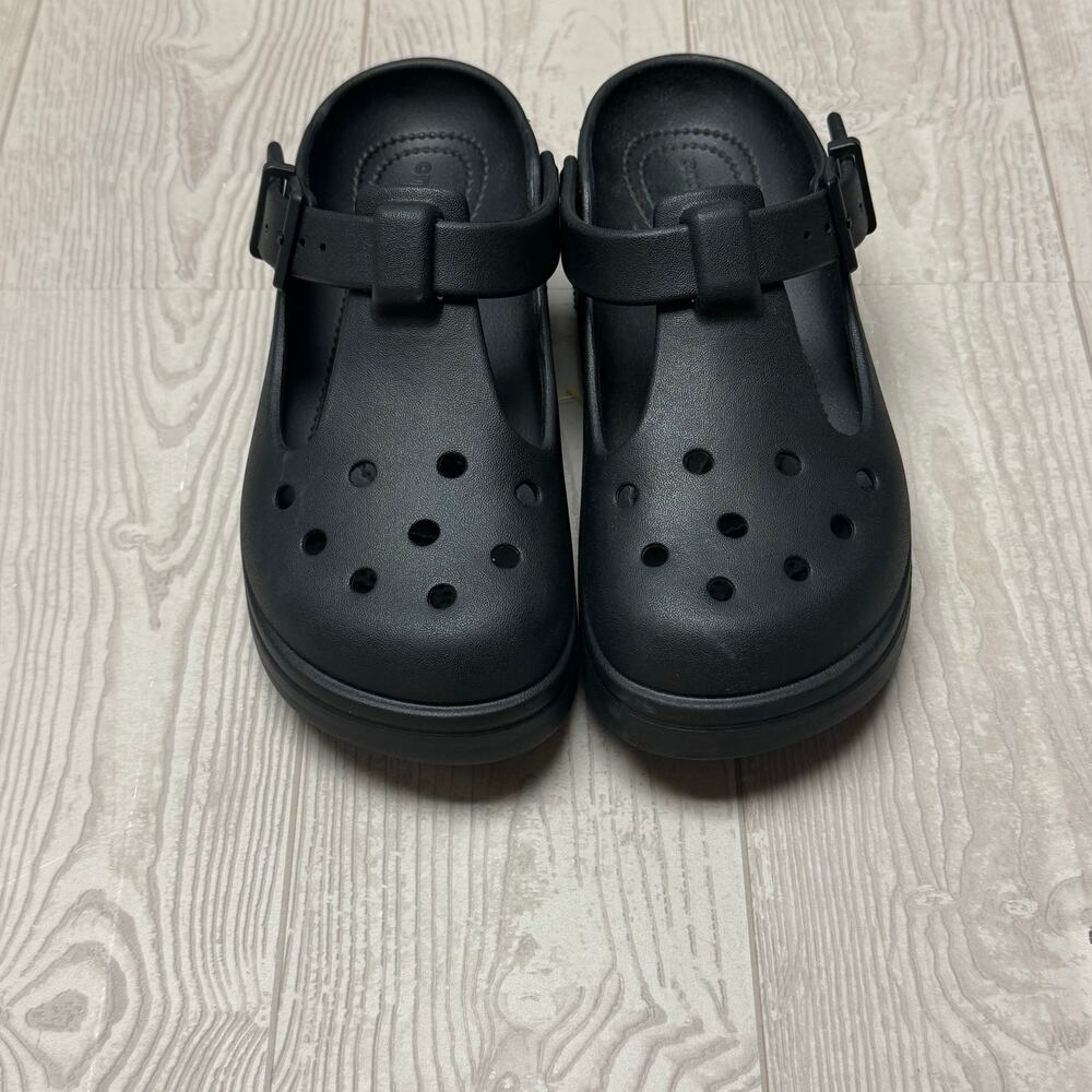 Crocs Dylan Platform Mary Jane Womens 6 Mens 4 Black Buckle Clogs Shoes